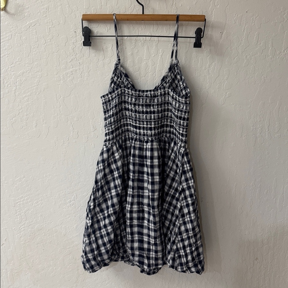American Eagle Gingham Plaid Blue White Bella Mini Bubble Dress Small NWT - Picture 8 of 8